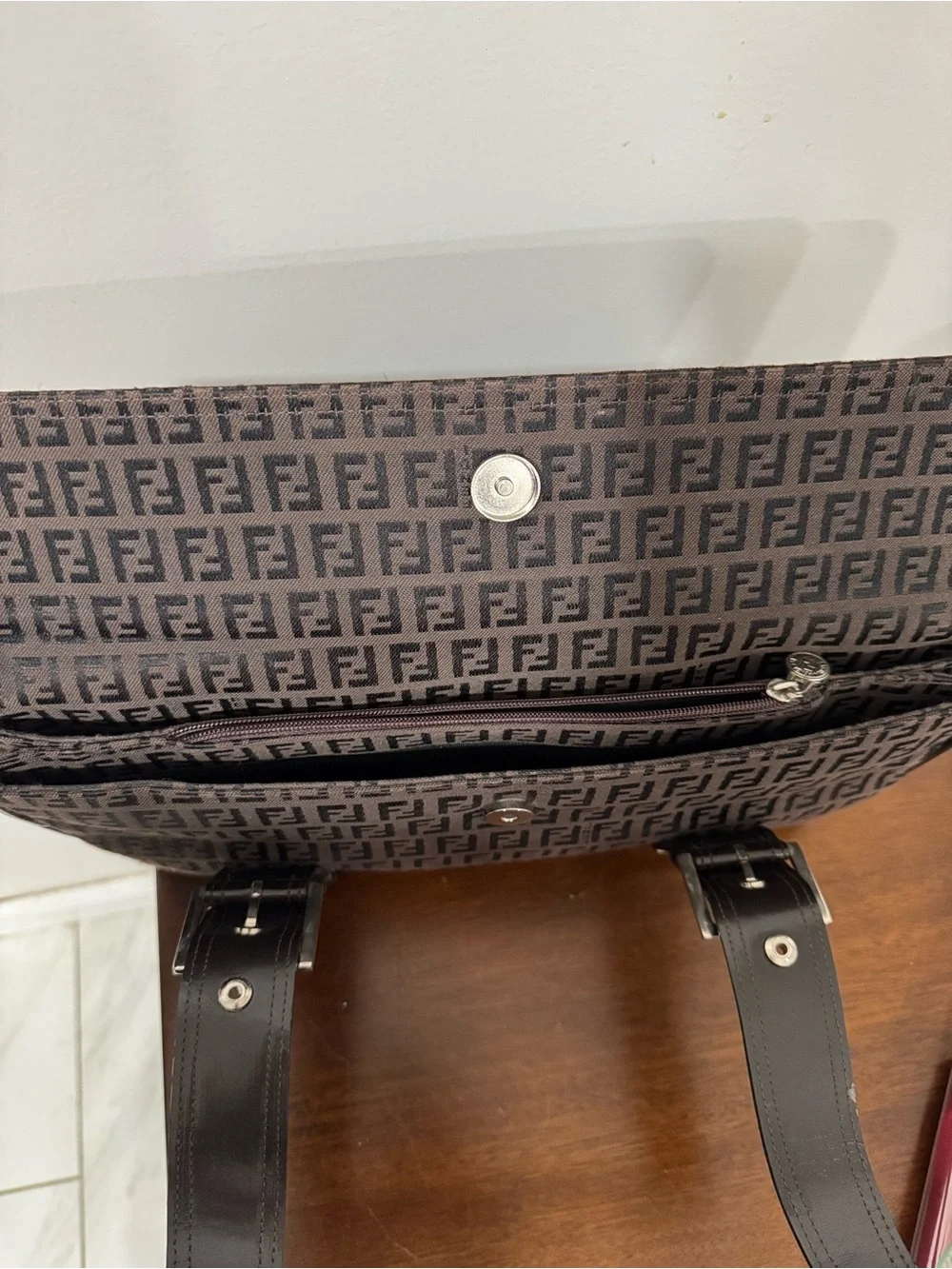 Fendi Brown FF Zucca Canvas Messenger Bag with Dark Brown Leather Trim